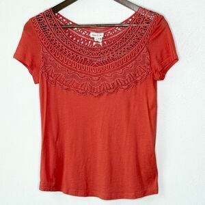 Anthropologie Meadow & Rue Orange Crochet Short Sleeve Top - Women’s US XS